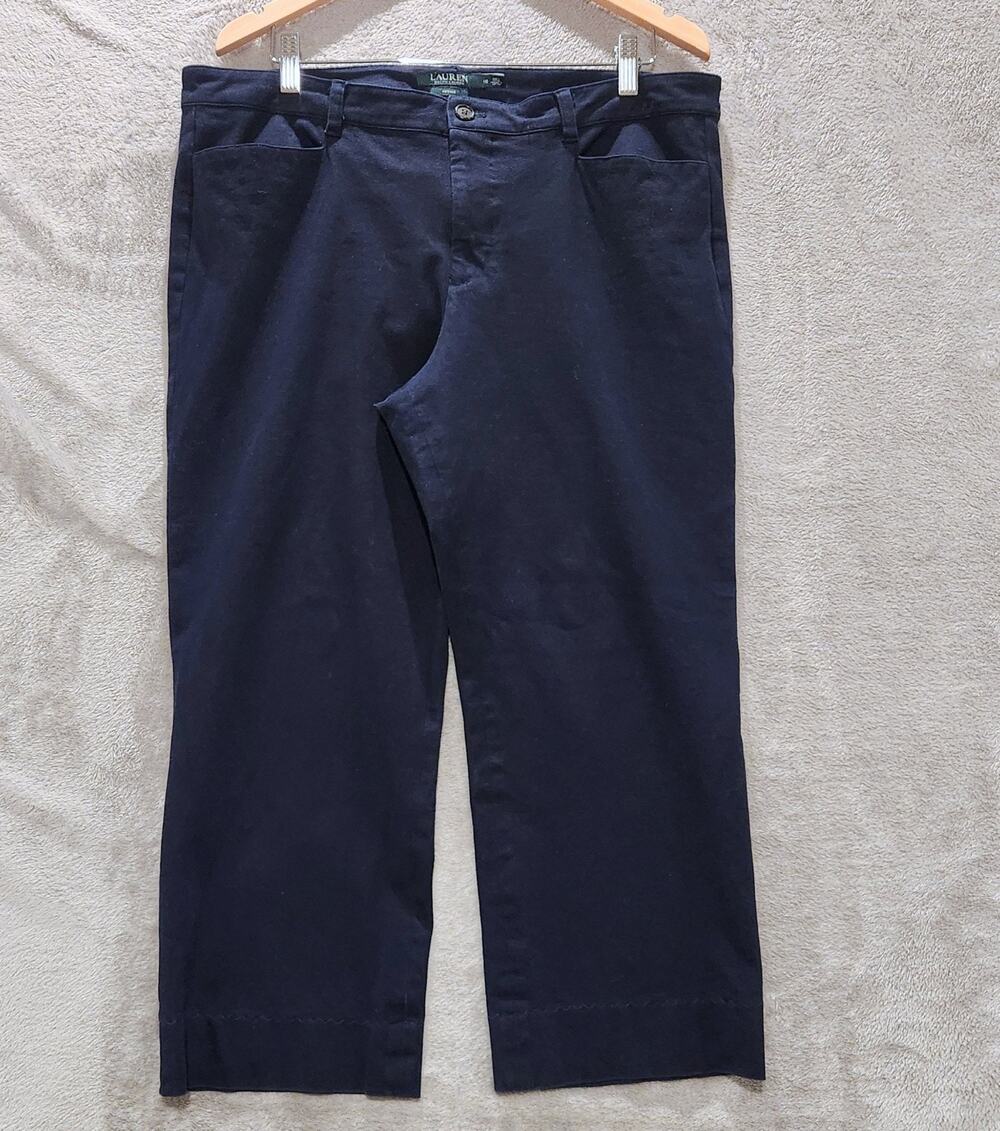 Lauren Ralph Lauren Navy Blue Cropped Adelle Wide Leg Pants Size 16 Academia